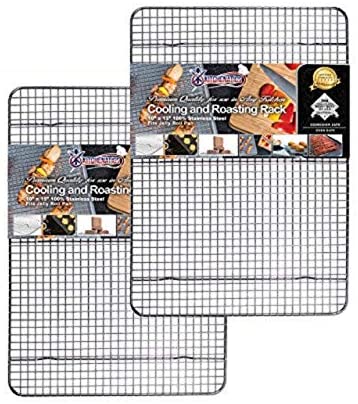 514TXqlCOFL. AC  - KITCHENATICS 100% Stainless Steel Roasting and Cooling Rack Fits Jelly Roll Pan, Rust Proof Rack with Patent-Pending Extra Welds & Wire Grid, Use for Oven & Grill, Non-Toxic, 10" x 15" x 1", Set Of 2
