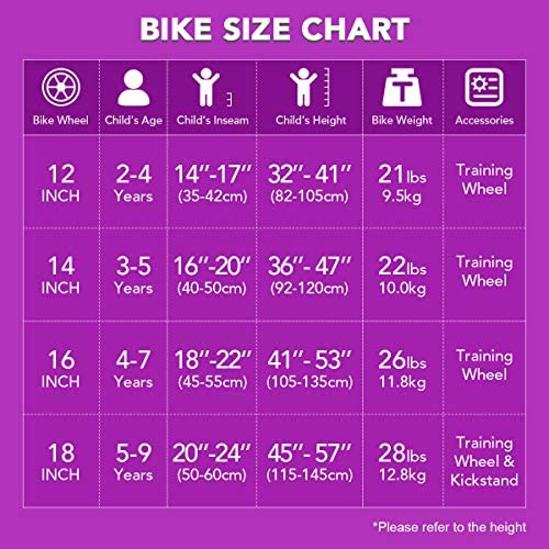 51X7K8dV1gL. AC  - JOYSTAR Paris Girl's Bike for Ages 3-9 Years Old, Children Bike with Training Wheels for 12" 14" 16" 18" Kid's Bike, Kickstand for 18" Kids Bicycle