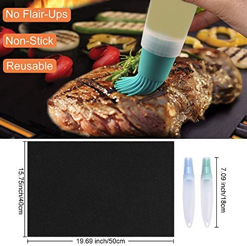 51k01JhK+3L. AC  - ACMETOP 6 Pack Large Grill Mat, Non Stick BBQ Grill Mat, Reusable Grill Mats with Two Oil Brushes, Easy to Clean Barbecue Grilling Accessories for Gas, Charcoal, Electric Grill - 19.69 x 15.75 Inch