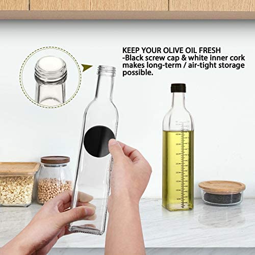 51ok+gR9+lL. AC  - [2 PACK]Aozita 17 oz Glass Olive Oil Dispenser Bottle Set - 500ml Clear Oil & Vinegar Cruet Bottle with Pourers, Funnel and Labels - Olive Oil Carafe Decanter for Kitchen