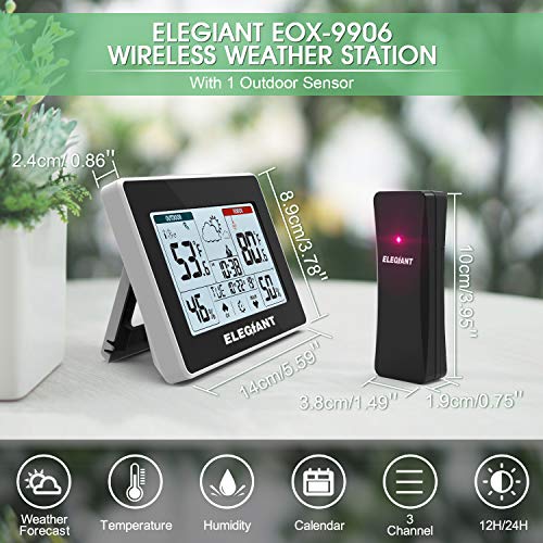 51z2gTfHcFL - ELEGIANT Wireless Weather Station, Indoor Outdoor Thermometer Hygrometer with Sensor, LCD Touch Screen, Digital Temperature Humidity Monitor, Weather Forecast, Time & Date(7 Language), 3 Channels