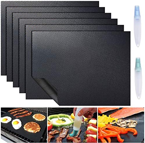 61rEqqohahL. AC  - ACMETOP 6 Pack Large Grill Mat, Non Stick BBQ Grill Mat, Reusable Grill Mats with Two Oil Brushes, Easy to Clean Barbecue Grilling Accessories for Gas, Charcoal, Electric Grill - 19.69 x 15.75 Inch