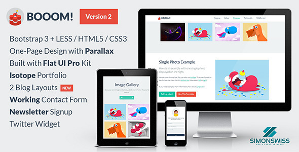 image preview.  large preview - Booom! - One-Page Flat UI Pro Bootstrap 3 Template