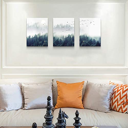 415sicpPeBL. AC  - 3 Piece Canvas Wall Art for Living Room - Misty Forests of Evergreen Coniferous Trees in an Ethereal Landscape - Modern Home Decor Stretched and Framed Ready to Hang - 12"x16"x3 Panels wall decor