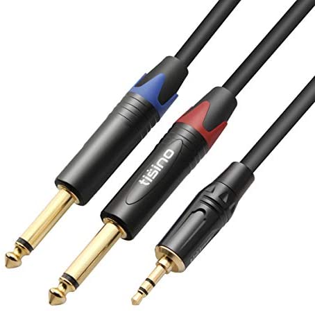 41AHq hnIxL. AC  - TISINO 1/8" TRS Stereo to Dual 1/4" TS Mono Y-Splitter Cable, 3.5mm Mini Jack Aux to Quarter inch 6.35mm Jack Stereo Breakout Cord - 3.3 feet