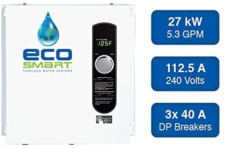 41KACH9ys3L. AC  - EcoSmart ECO 27 Electric Tankless Water Heater, 27 KW at 240 Volts, 112.5 Amps with Patented Self Modulating Technology,White