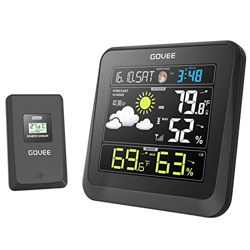 41V4pwGCE+L - Govee Wireless Weather Station, Color LCD Display, Weather Forecast with Outdoor Sensor, Digital Temperature and Humidity Gauge with Alarm Clock, Moon Phase, Backlight, Snooze Mode
