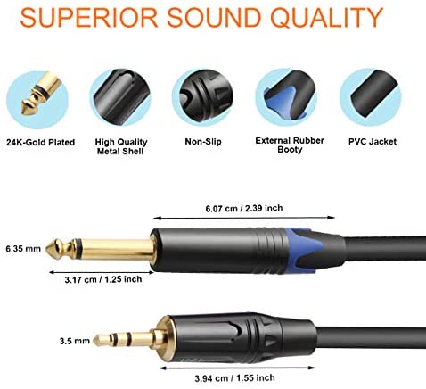 41eu1lTfNGL. AC  - TISINO 1/8" TRS Stereo to Dual 1/4" TS Mono Y-Splitter Cable, 3.5mm Mini Jack Aux to Quarter inch 6.35mm Jack Stereo Breakout Cord - 3.3 feet