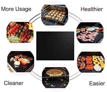 51Eyk43Cv9L. AC  - RENOOK Grill Mat Set of 6-100% Non-Stick BBQ Grill Mats, Heavy Duty, Reusable, and Easy to Clean - Works on Electric Grill Gas Charcoal BBQ - 15.75 x 13-Inch, Black