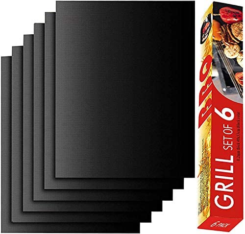 51i6UPOF2gL. AC  - RENOOK Grill Mat Set of 6-100% Non-Stick BBQ Grill Mats, Heavy Duty, Reusable, and Easy to Clean - Works on Electric Grill Gas Charcoal BBQ - 15.75 x 13-Inch, Black