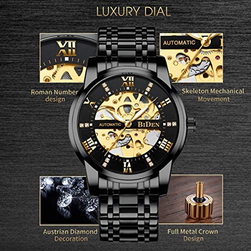 61wr si4DGL. AC  - Mens Watches Mechanical Automatic Self-Winding Stainless Steel Skeleton Luxury Waterproof Diamond Dial Wrist Watches for Men