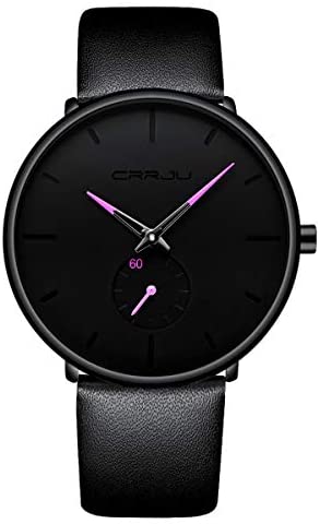 Mens Watches Ultra-Thin Minimalist Waterproof-Fashion Wrist Watch for Men Unisex Dress with Leather Band