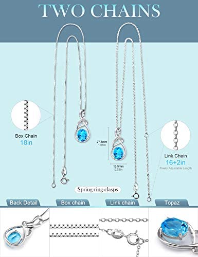 411ucVAedQL. AC  - HXZZ Fine Jewelry Natural Gemstone Gifts for Women Sterling Silver Swiss Blue Topaz Amethyst Citrine Pendant Necklace