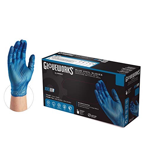 416OLUxGFdL - GLOVEWORKS Blue Vinyl Industrial Gloves, Box of 100, 3 Mil, Size Large, Latex Free, Powder Free, Food Safe, Disposable, Non-Sterile, IVBPF46100-BX