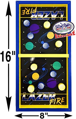 51MdjgilwHL. AC  - Matty's Toy Stop Deluxe Wood Tabletop Neon Lazer Space Pinball & Neon Lazer Space Fire Fast-Track Games Gift Set Bundle - 2 Pack