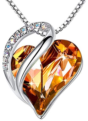 51d+Ii5LNSL. AC  - Leafael Infinity Love Heart Pendant Necklace Birthstone Crystal Jewelry Gifts for Women, Silver-tone, 18"+2"