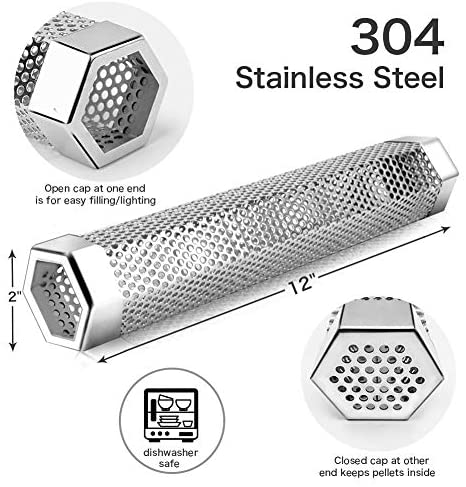 51juHFkPYdL. AC  - Pellet Smoker Tube, 12'' Stainless Steel BBQ Wood Pellet Tube Smoker for Cold/Hot Smoking, Portable Barbecue Smoke Generator Works with Electric Gas Charcoal Grill or Smokers, Bonus Brush, Hexagon