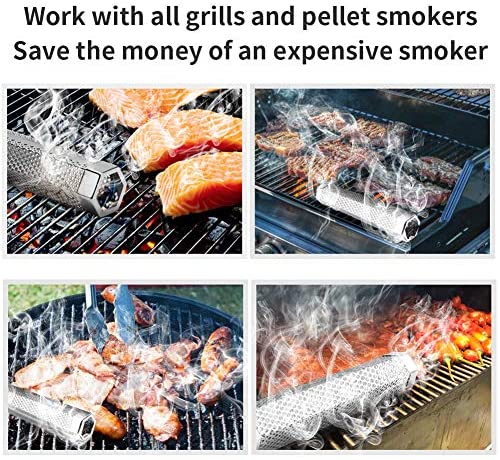 61 AbJUbRfL. AC  - Pellet Smoker Tube, 12'' Stainless Steel BBQ Wood Pellet Tube Smoker for Cold/Hot Smoking, Portable Barbecue Smoke Generator Works with Electric Gas Charcoal Grill or Smokers, Bonus Brush, Hexagon