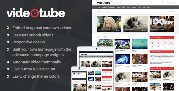 01 Preview.  large preview - VideoTube - A Responsive Video WordPress Theme