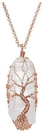 1616200266 31ssMf0kiML. AC  - Top Plaza Natural Raw Stone Healing Crystal Necklace Silver Tree of Life Wire Wrapped Clear Quartz Point Pendant for Womens Ladies