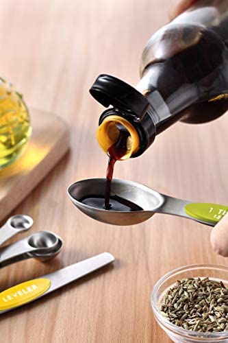 41NaLajfbzL. AC  - Spring Chef Magnetic Measuring Spoons Set, Dual Sided, Stainless Steel, Fits in Spice Jars, Multi-Color, Set of 8