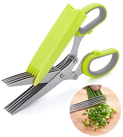 41qO778MviL. AC  - LHS Herb Scissors with 5 Multi Stainless Steel Blades and Safe Cover Kitchen Gadgets Cutter, Kitchen Chopping Shear, Mincer, Sharp Dishwasher Safe Kitchen Gadget, Culinary Cutter