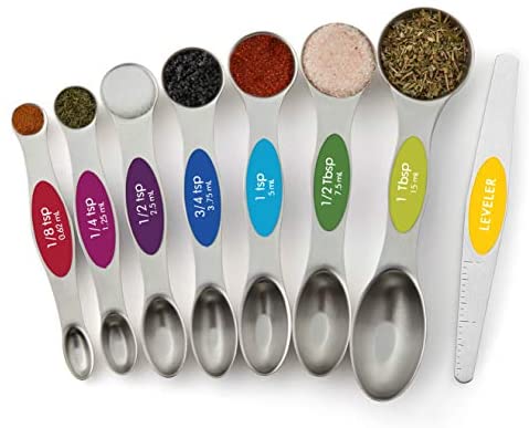 41vO6HXJA0L. AC  - Spring Chef Magnetic Measuring Spoons Set, Dual Sided, Stainless Steel, Fits in Spice Jars, Multi-Color, Set of 8