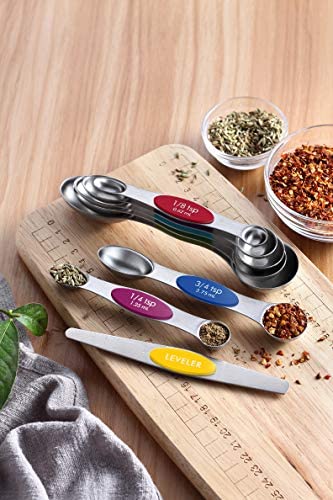 51Fbe3f7doL. AC  - Spring Chef Magnetic Measuring Spoons Set, Dual Sided, Stainless Steel, Fits in Spice Jars, Multi-Color, Set of 8