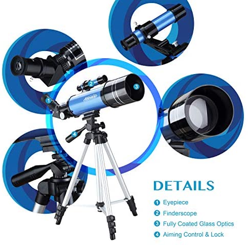 51ShbpppfkL. AC  - AOMEKIE Telescopes for Adults Astronomy Beginners 70mm/400mm Kids Telescope with Phone Adapter Tripod Finderscope Erect-Image Diagonal and Moon Filter