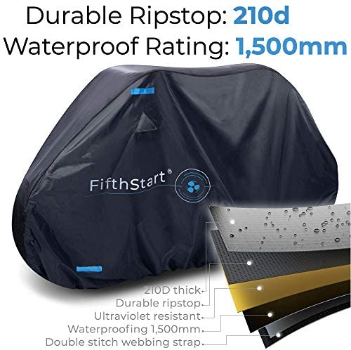 51aQZFYKlbL. AC  - Ripstop Bike Cover with Waterproof Rating of 1500mm. This Bicycle Cover Waterproof Outdoor is 210D Double Stitched Webbing Strap and Unique Breathe Valves