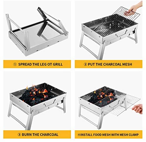 51dZIHL49xL. AC  - Sunkorto 15.4x10.6x8 Inch Folded Charcoal BBQ Grill Set, Stainless Steel Portable Folding Charcoal Barbecue Grill, Barbecue Tool Kits for Outdoor Picnic Patio Backyard Camping Cooking
