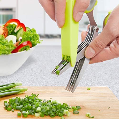 51i3 UytXlL. AC  - LHS Herb Scissors with 5 Multi Stainless Steel Blades and Safe Cover Kitchen Gadgets Cutter, Kitchen Chopping Shear, Mincer, Sharp Dishwasher Safe Kitchen Gadget, Culinary Cutter
