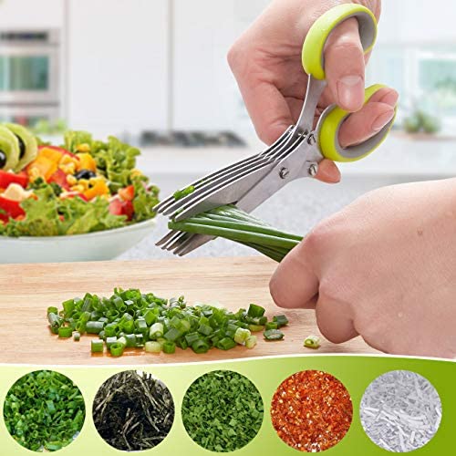 51soaXiau0L. AC  - LHS Herb Scissors with 5 Multi Stainless Steel Blades and Safe Cover Kitchen Gadgets Cutter, Kitchen Chopping Shear, Mincer, Sharp Dishwasher Safe Kitchen Gadget, Culinary Cutter