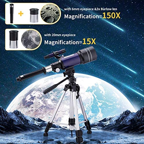 6185IGQIdkL. AC  - BNISE Telescope for Kids 10 and Up, 70mm Aperture 300mm Kids Telescope for Astronomy Beginners, 15-150X Astronomical Refractor Telescope with Adjustable Tripod, Phone Adapter, Wire Shutter and Bag