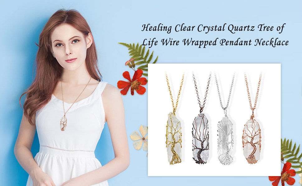 7247efc2 f93f 4e6e 920a 07a30bbdf4ee.  CR0,0,970,600 PT0 SX970 V1    - Top Plaza Natural Raw Stone Healing Crystal Necklace Silver Tree of Life Wire Wrapped Clear Quartz Point Pendant for Womens Ladies