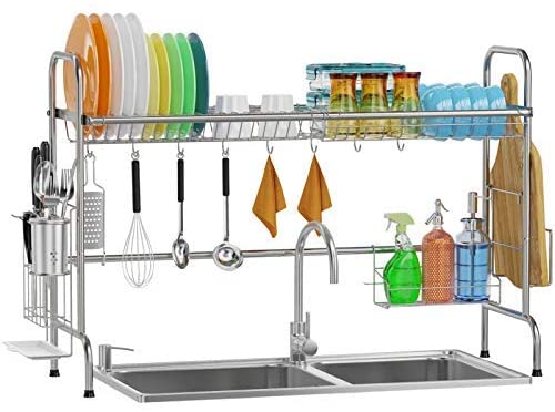 Over Sink Dish Rack, GSlife Kitchen Over Sink Shelf Stainless Steel Over the Sink Drying Rack, Silver