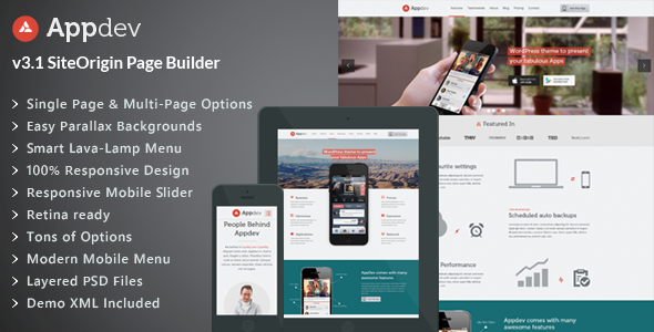 Appdev – Mobile App Showcase WordPress Theme