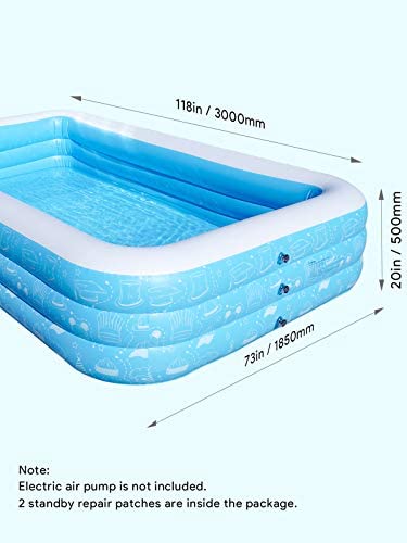 416ipeVjfRL. AC  - Large Inflatable Pool, Inflatable Swimming Pools 118” x 73” x 20” Kiddie Pool Blow Up Pool Family Swimming Pool for Kids, Adults, Babies, Toddlers, Outdoor, Garden, Backyard