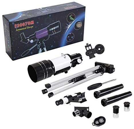 41GUclxIO2L. AC  - Telescope for Kids &Adults &Beginners,70mm Aperture 300mm AZ Mount, Fully Multi-Coated Optics, Portable Astronomy Refractor Telescope with an Adjustable Tripod, A Phone Adapter