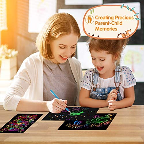 51NLEDVM6IL. AC  - Riarmo Scratch Art Paper Set for Kids, 107 Pcs Rainbow Magic Scratch Off Paper Art Craft for Boys & Girls, Fun Imagination Trigger Game for Children’s Summer Vacation, Birthday, and Party Gift