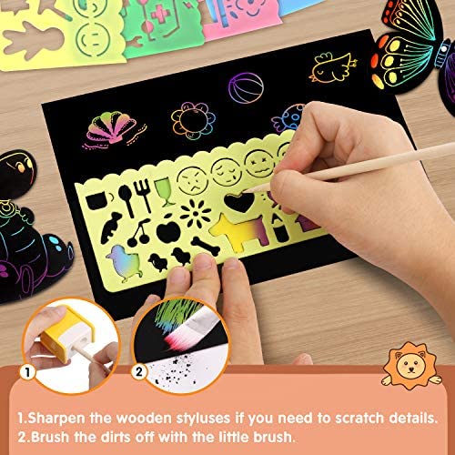 51zmrNV+jgL. AC  - Riarmo Scratch Art Paper Set for Kids, 107 Pcs Rainbow Magic Scratch Off Paper Art Craft for Boys & Girls, Fun Imagination Trigger Game for Children’s Summer Vacation, Birthday, and Party Gift