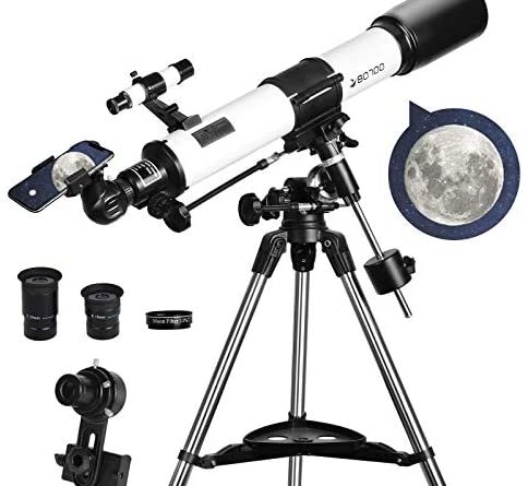 1620248294 51zkPE16hdL. AC  484x445 - Telescopes for Adults, 80mm Aperture and 700mm Focal Length Astronomy Refractor Telescope for Kids and Beginners - with EQ Mount, 2 Eyepieces and Phone Adaptor