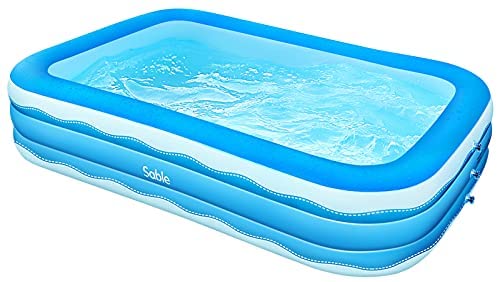 Sable Inflatable Pool, 118 x 72.5 x 20in Rectangular Swimming Pool for Toddlers, Kids, Family, Above Ground, Backyard, Outdoor, Blue (SA-HF071)