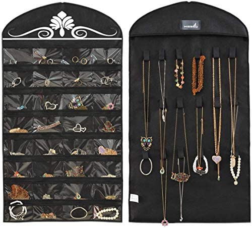 Misslo Jewelry Hanging Non-Woven Organizer Holder 32 Pockets 18 Hook and Loops – Black