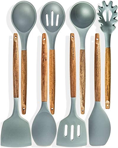 Home Hero Silicone Cooking Utensils Kitchen Utensil Set – 8 Natural Acacia Wooden Silicone Kitchen Utensils Set – Silicone Utensil Set Spatula Set – Silicone Utensils Cooking Utensil Set