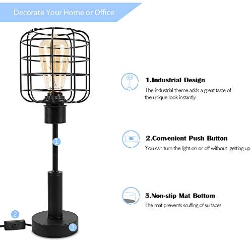 415P9oCOWCL. AC  - Edison Lamp, Industrial Desk Lamp, Metal Shade Cage Table Lamp for Nightstand, Bedside, Dressers, Coffee Table, Night Light Home Decor, Black