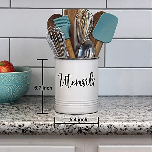 51LN h9uS0S. AC  - Home Acre Designs Kitchen Utensil Holder for Countertop, Vintage Farmhouse Caddy for Utensils, White