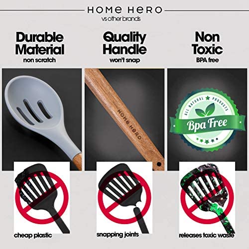51lUkSKqtlL. AC  - Home Hero Silicone Cooking Utensils Kitchen Utensil Set - 8 Natural Acacia Wooden Silicone Kitchen Utensils Set - Silicone Utensil Set Spatula Set - Silicone Utensils Cooking Utensil Set