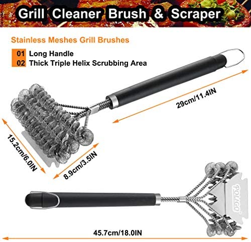 51p8itsPRWL. AC  - POLIGO BBQ Grill Cleaning Brush Bristle Free & Scraper - Triple Helix Design Barbecue Cleaner - Non-Bristle Grill Brush and Scraper Safe for Gas Charcoal Porcelain Grills - Ideal Grill Tools Gift