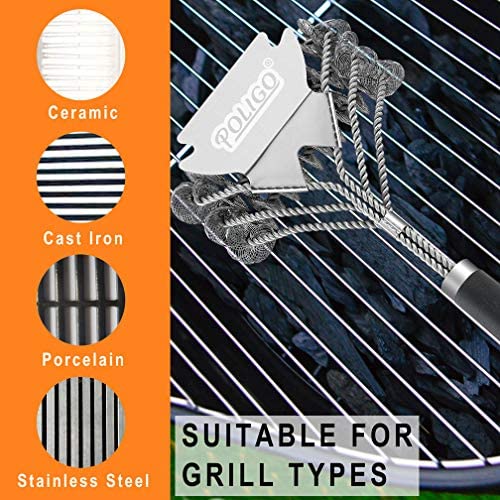 51vdVZgvxnL. AC  - POLIGO BBQ Grill Cleaning Brush Bristle Free & Scraper - Triple Helix Design Barbecue Cleaner - Non-Bristle Grill Brush and Scraper Safe for Gas Charcoal Porcelain Grills - Ideal Grill Tools Gift